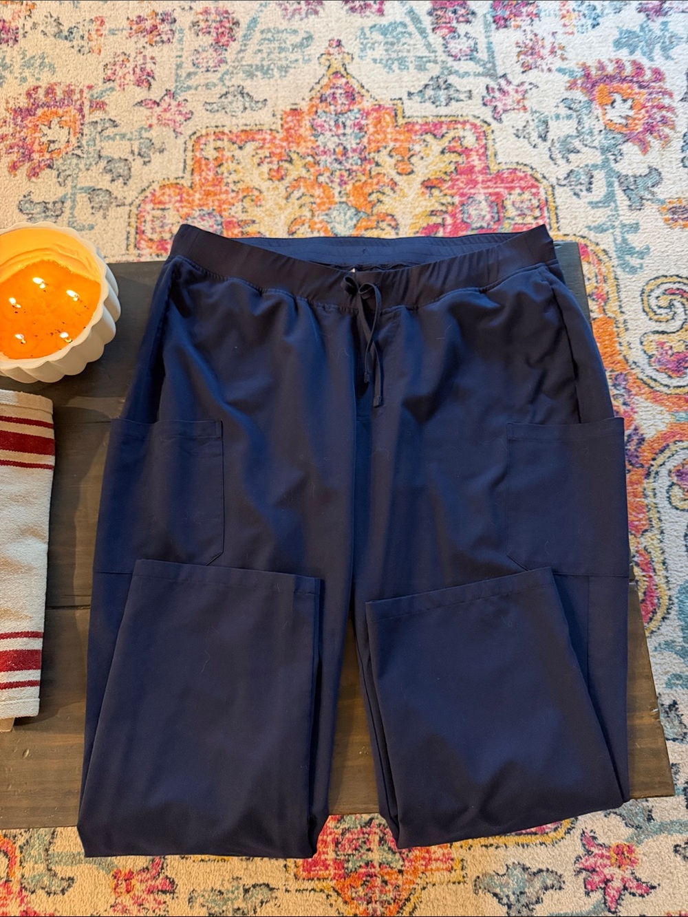 Mandala Navy Scrub Pants - Stretch Drawstring Waist
